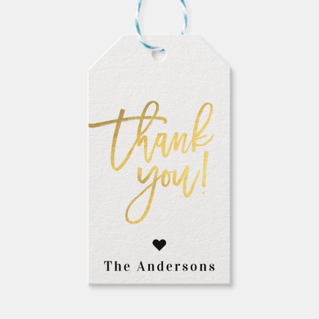 Étiquettes-cadeau Merci Gold Foil Script moderne Mariage Faveur (Devant)
