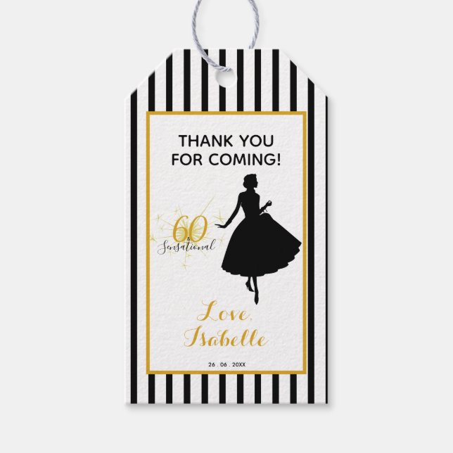 Étiquettes-cadeau Merci gras pour les bandes noires/blanches (Devant)