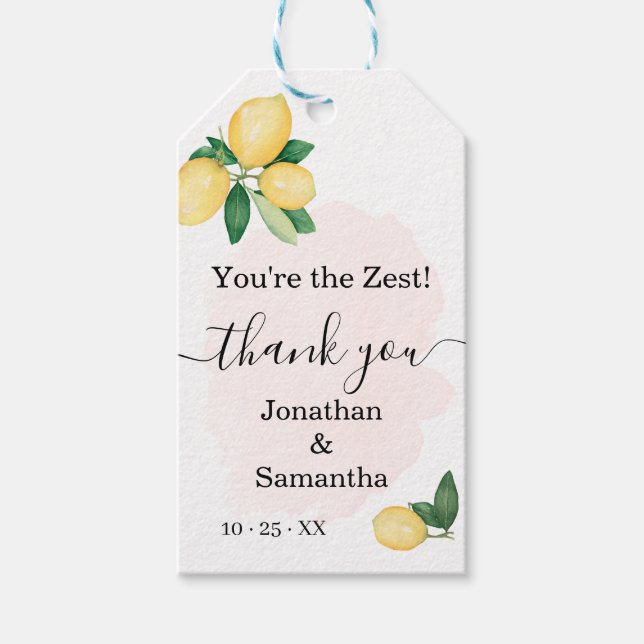 Étiquettes-cadeau Merci Lemons Wedding shower de naissance rose (Devant)