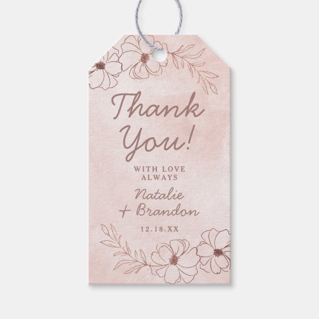 Étiquettes-cadeau Merci Mariage à huile rose et Rose (Devant)