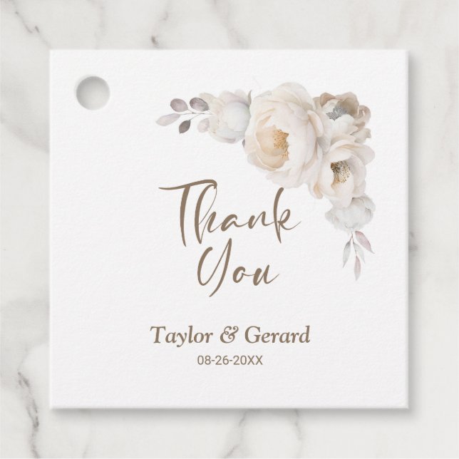 Étiquettes Cadeau Merci Mariage à la rose blanche (Devant)