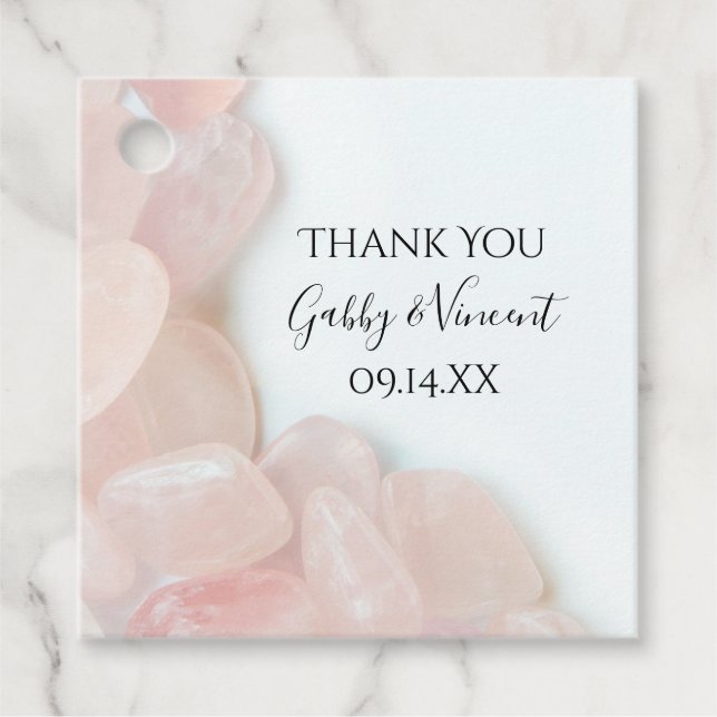Étiquettes Cadeau Merci Mariage à quartz rose (Devant)