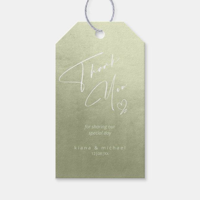 Étiquettes-cadeau Merci Mariage aquarelle Sage Green ID786 (Devant)