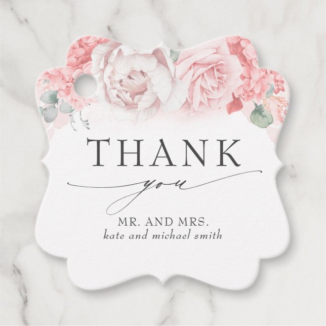 Étiquettes Cadeau Merci Mariage aux fleurs rose douce (Devant)