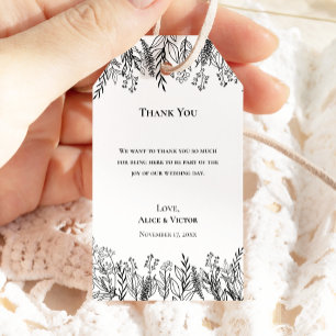 Étiquettes-cadeau Merci Mariage blanc et noir