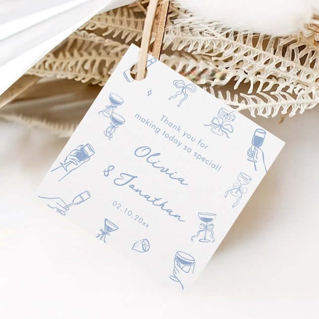 Étiquettes Cadeau Merci Mariage bleu Dusty tiré à la main (Créateur téléchargé)