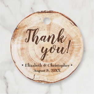 Étiquettes Cadeau Merci Mariage coupe bois rustique personnalisé