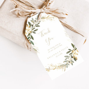 Étiquettes-cadeau Merci Mariage de automne géométrique de verdure or