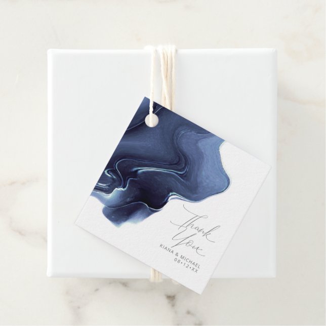 Étiquettes Cadeau Merci Mariage de flux d'encre bleu ID762 (En situation)