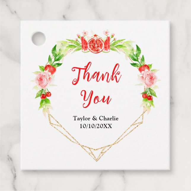 Étiquettes Cadeau Merci Mariage de pastèque et grenade (Devant)