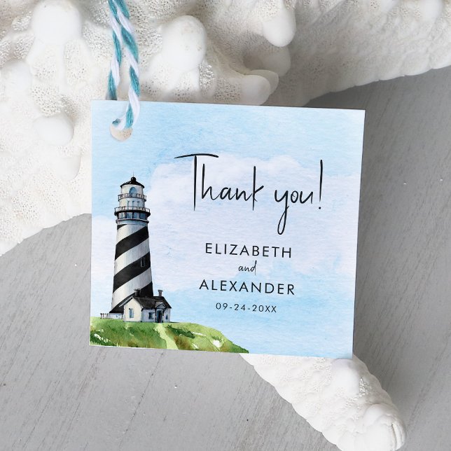 Étiquettes Cadeau Merci Mariage de phare d'aquarelle (Créateur téléchargé)
