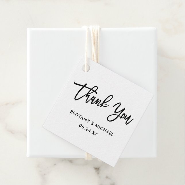 Étiquettes Cadeau Merci Mariage de script de brosse moderne (En situation)
