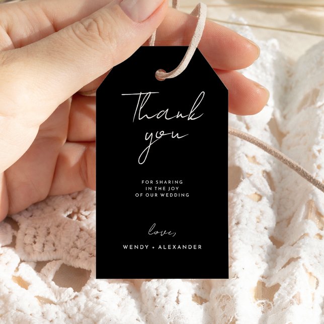 Étiquettes-cadeau Merci Mariage de script moderne noir (Créateur téléchargé)