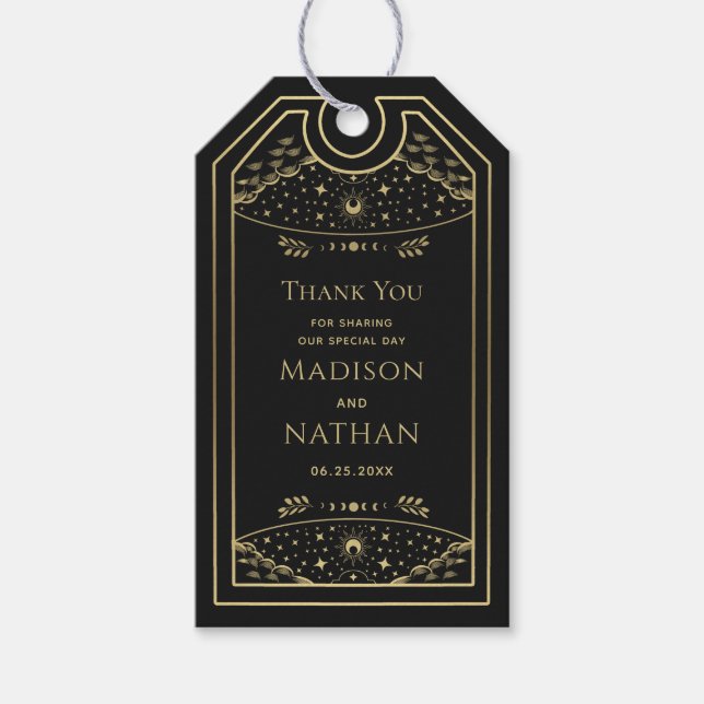 Étiquettes-cadeau Merci Mariage de Tarot gothique or élégant (Devant)