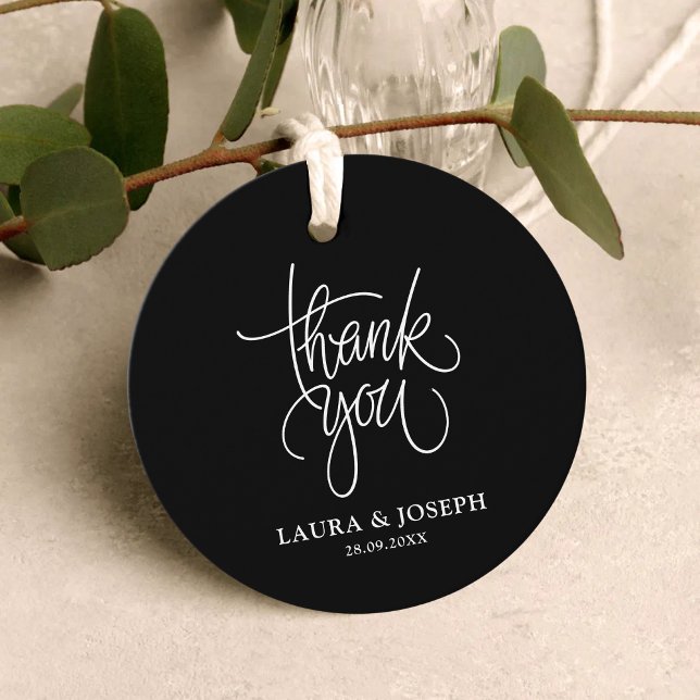 Étiquettes Cadeau Merci Mariage d'élégance moderne noir et blanc (Créateur téléchargé)