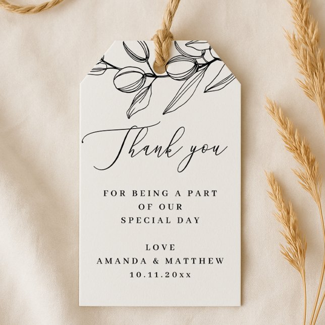 Étiquettes-cadeau Merci Mariage d'olive | Botanique méditerranéenne (Créateur téléchargé)