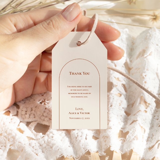 Étiquettes-cadeau Merci Mariage en ivoire Boho Arch simple (Créateur téléchargé)