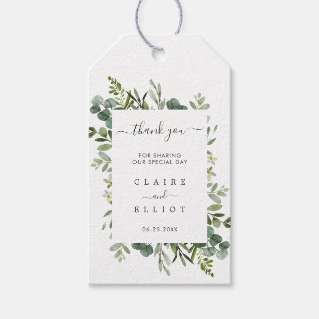 Étiquettes-cadeau Merci Mariage Eucalyptus Green Foliage (Devant)