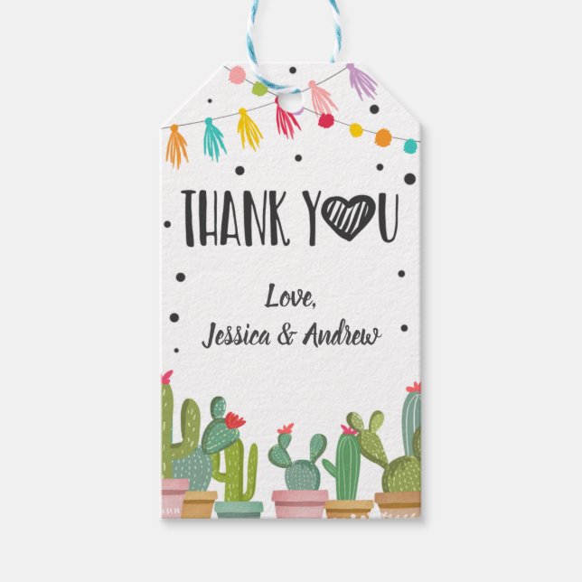 Étiquettes-cadeau Merci Mariage Fiesta Cactus Confetti Mexicaine (Devant)