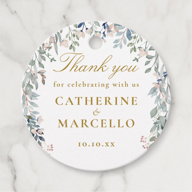 Étiquettes Cadeau Merci Mariage Fleur sauvage verdoyant (Devant)