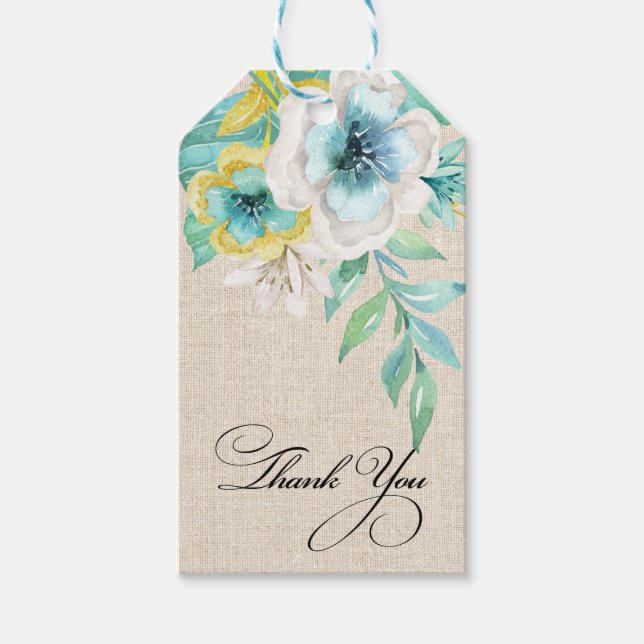 Étiquettes-cadeau Merci Mariage Floral Burlap (Devant)
