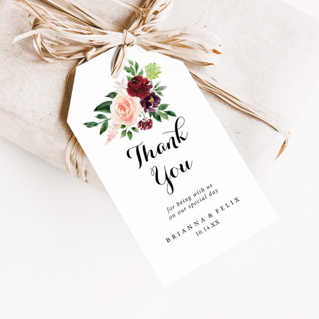 Étiquettes-cadeau Merci Mariage floral de printemps de Bourgogne (Créateur téléchargé)