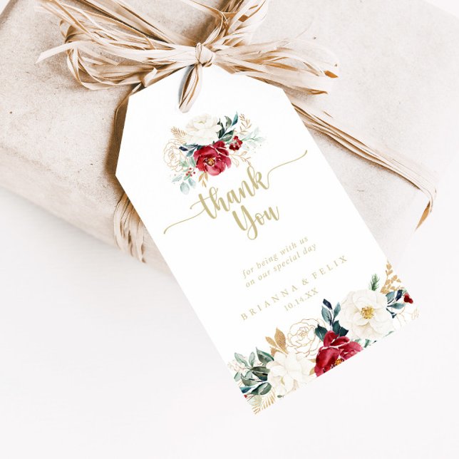 Étiquettes-cadeau Merci Mariage Floral Or Classique (Créateur téléchargé)
