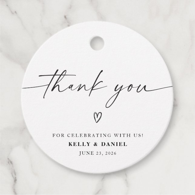 Étiquettes Cadeau Merci Mariage minimaliste (Devant)