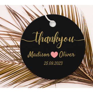 Étiquettes Cadeau Merci Mariage moderne d'élégance noir et or
