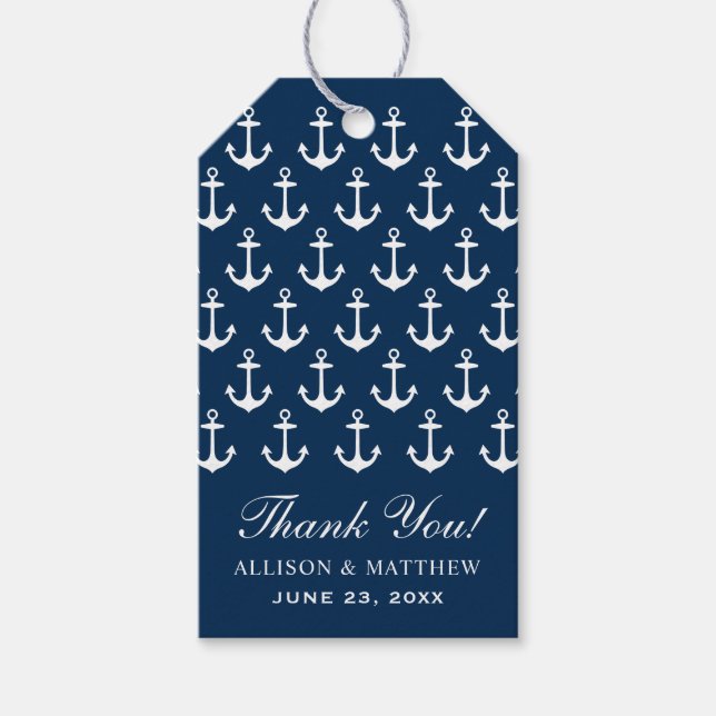 Étiquettes-cadeau Merci Mariage Motif d'Ancre de la marine nautique (Devant)