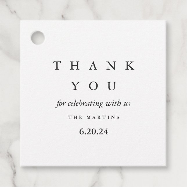 Étiquettes Cadeau Merci Mariage noir et blanc minimal (Devant)