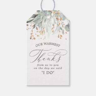 Étiquettes-cadeau Merci Mariage or et verdure