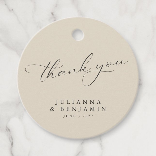 Étiquettes Cadeau Merci Mariage personnalisé Beige Floral Noir (Devant)