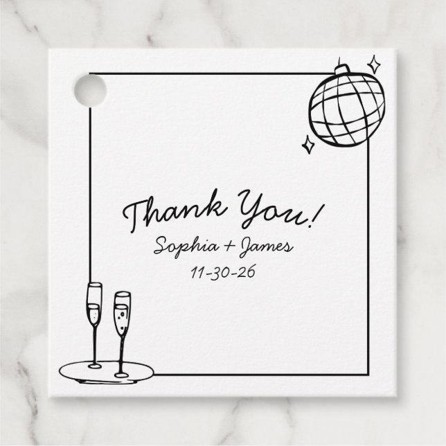 Étiquettes Cadeau Merci Mariage personnalisé Retro Disco (Devant)