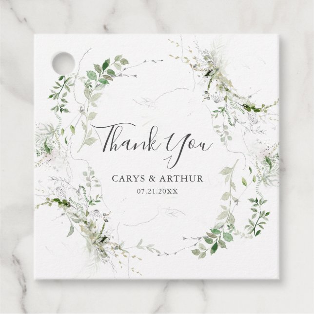 Étiquettes Cadeau Merci Mariage Verdure Et Croquis (Devant)