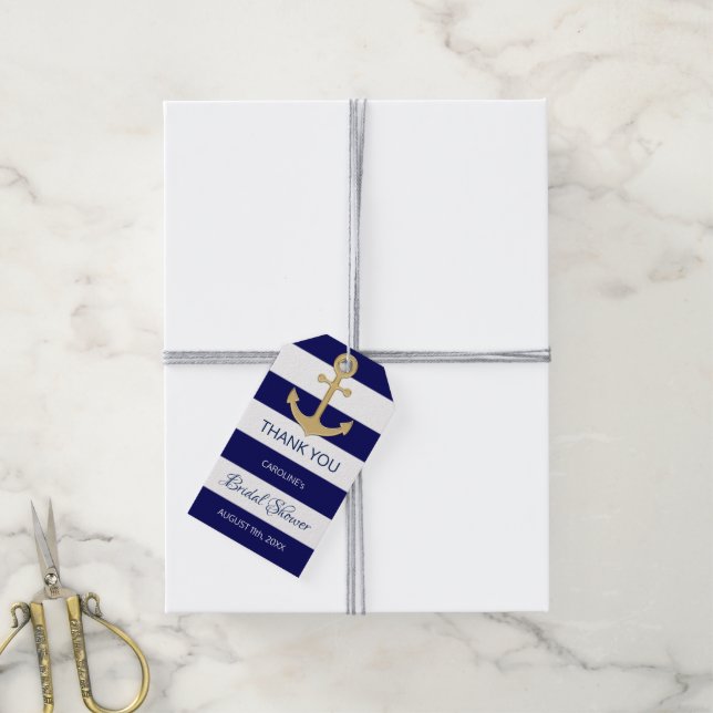 Étiquettes-cadeau MERCI Marine Bleue Ancre FÊTE DES MARIÉES (Avec de la ficelle)