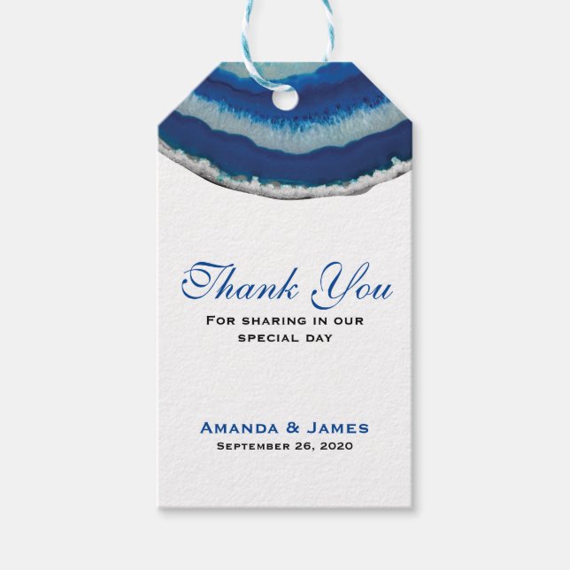 Étiquettes-cadeau Merci | Marine Blue Mariage Agate (Devant)