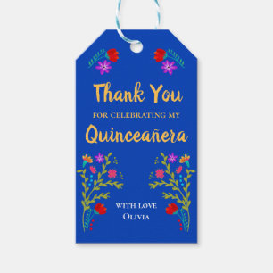 Étiquettes-cadeau Merci mexicain Fiesta Royal Blue Quinceanera