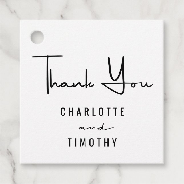 Étiquettes Cadeau Merci minimal Script noir Mariage blanc (Devant)