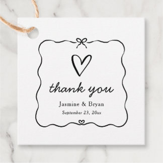Étiquettes Cadeau Merci minimaliste Cute Bow Coeur Cadre Mariage