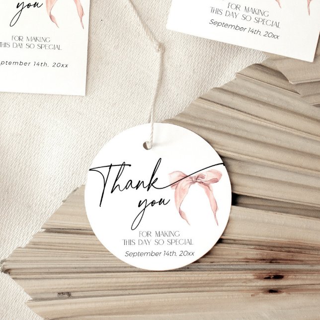 Étiquettes Cadeau Merci moderne pour Fête des mariées avec arc rose (Créateur téléchargé)