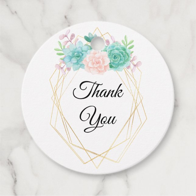 Étiquettes Cadeau Merci moderne rose et vert succulents (Devant)