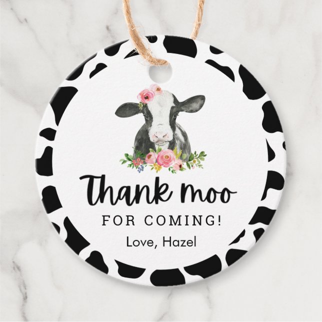 Étiquettes Cadeau Merci Moo Pour Le Merci D'Anniversaire De La Vache (Devant)