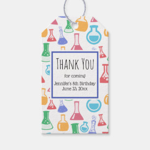 Étiquettes-cadeau Merci Motif de fête des beakers et flacons amusant