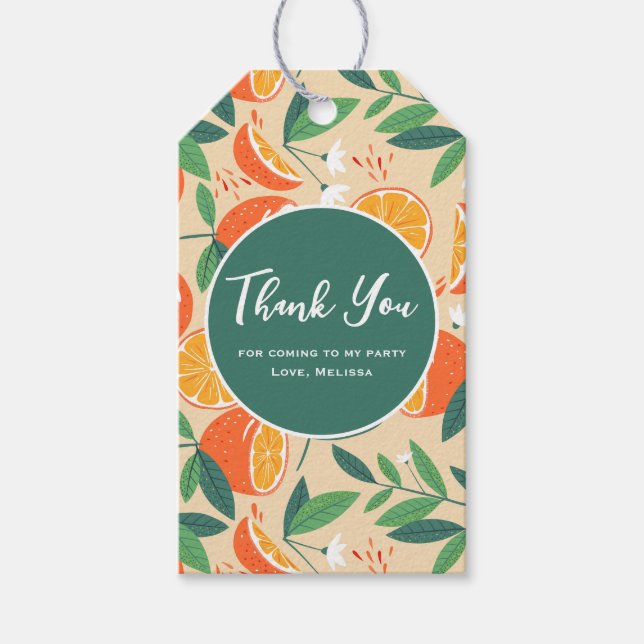 Étiquettes-cadeau Merci Motif rétro aux agrumes d'orange (Devant)