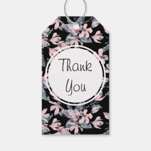 Étiquettes-cadeau Merci Motif rose et gris en aquarelle