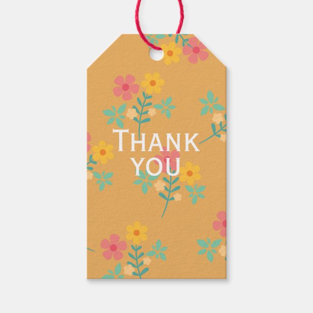 Étiquettes-cadeau Merci Mustard Retro Daisy Bouquet Motif (Devant)