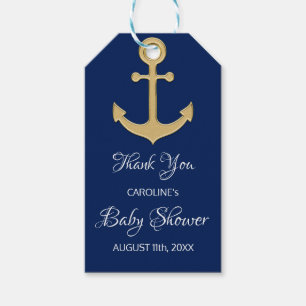 Étiquettes-cadeau MERCI Nautical Marine Bleu Ancre BABY SHOWER