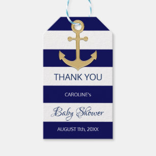 Étiquettes-cadeau MERCI Nautical Marine Bleu Ancre BABY SHOWER