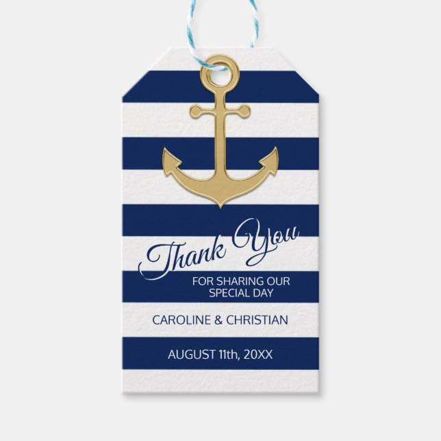 Étiquettes-cadeau MERCI Nautical Marine Blue Ancre Mariage (Devant)
